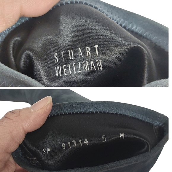 Stuart Weitzman Gray Suede Gold Tone Heeled Boots - Picture 10 of 17